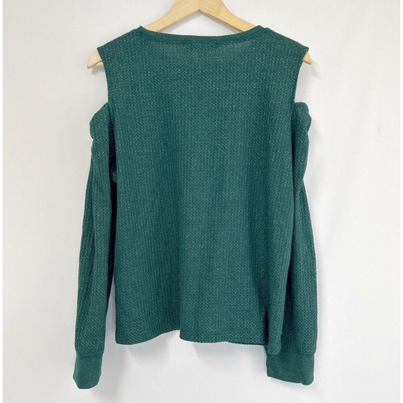 Tommy Hilfiger Women's Waffled Cold Shoulder Shirt Green Size XL - Picture 3 of 6